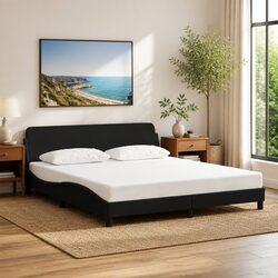 Black Upholstered Queen Bed Frame with Padded Headboard