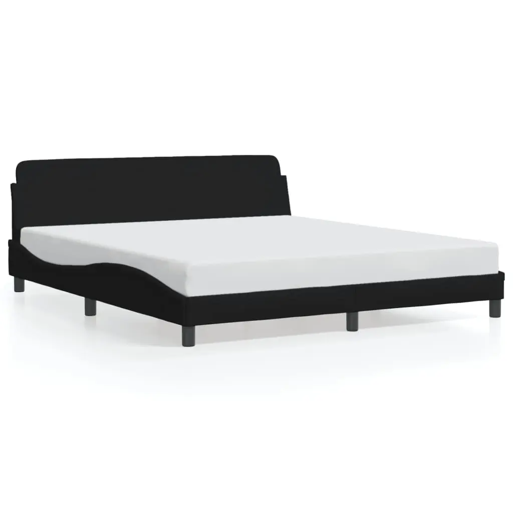 Black Upholstered Queen Bed Frame with Padded Headboard