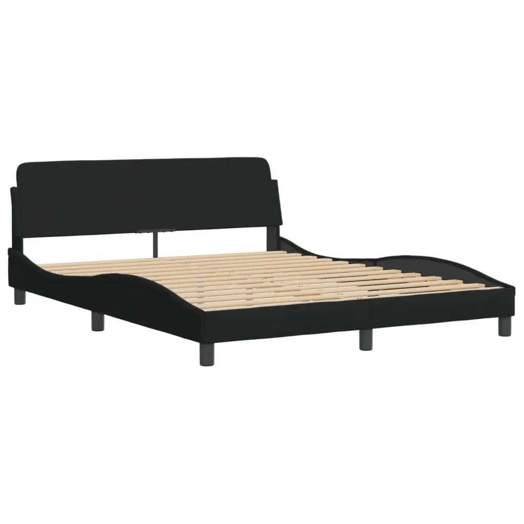 Black Upholstered Queen Bed Frame with Padded Headboard