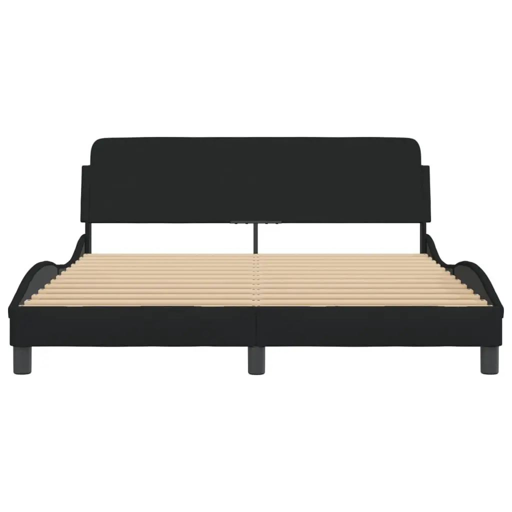 Black Upholstered Queen Bed Frame with Padded Headboard
