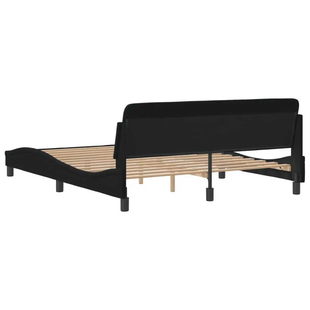 Black Upholstered Queen Bed Frame with Padded Headboard