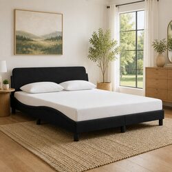 Black Velvet Queen Bed Frame with Stylish Headboard