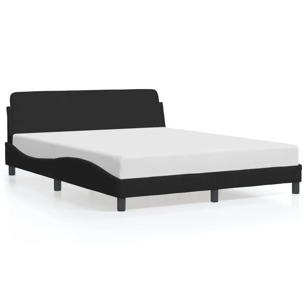 Queen Bed Frame Black Velvet Headboard Plywood Slats Modern Bedroom Furniture