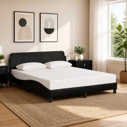 Durable Black Faux Leather Queen Bed Frame with Headboard 152x203cm