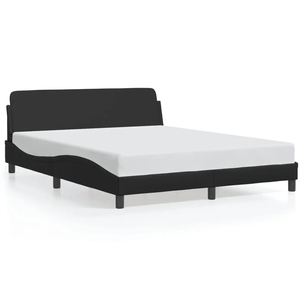 Bed Frame Faux Leather 152x203cm Black with Headboard