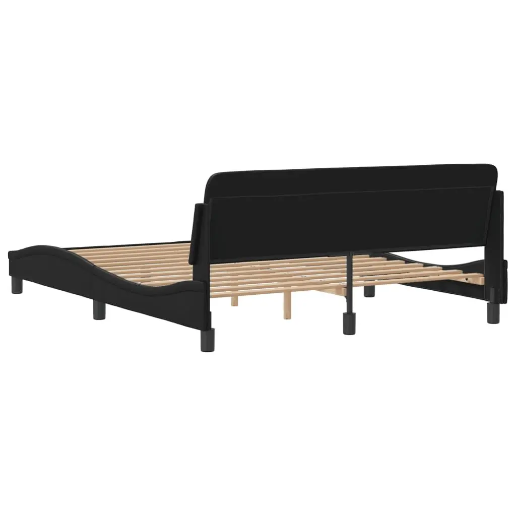 Bed Frame Faux Leather 152x203cm Black with Headboard