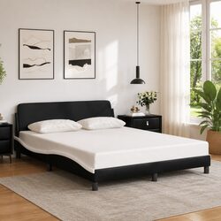 Modern Black Faux Leather Queen Bed Frame with Headboard