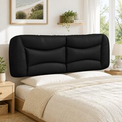 Black Faux Leather Headboard Cushion for Wall Mounting