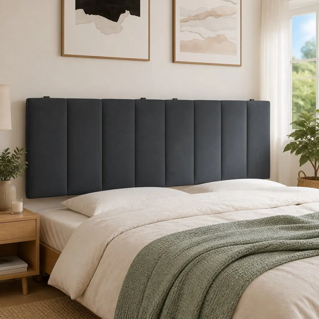Headboard Cushion Velvet 153cm Grey Upholstered Bed Backrest Pillow Support
