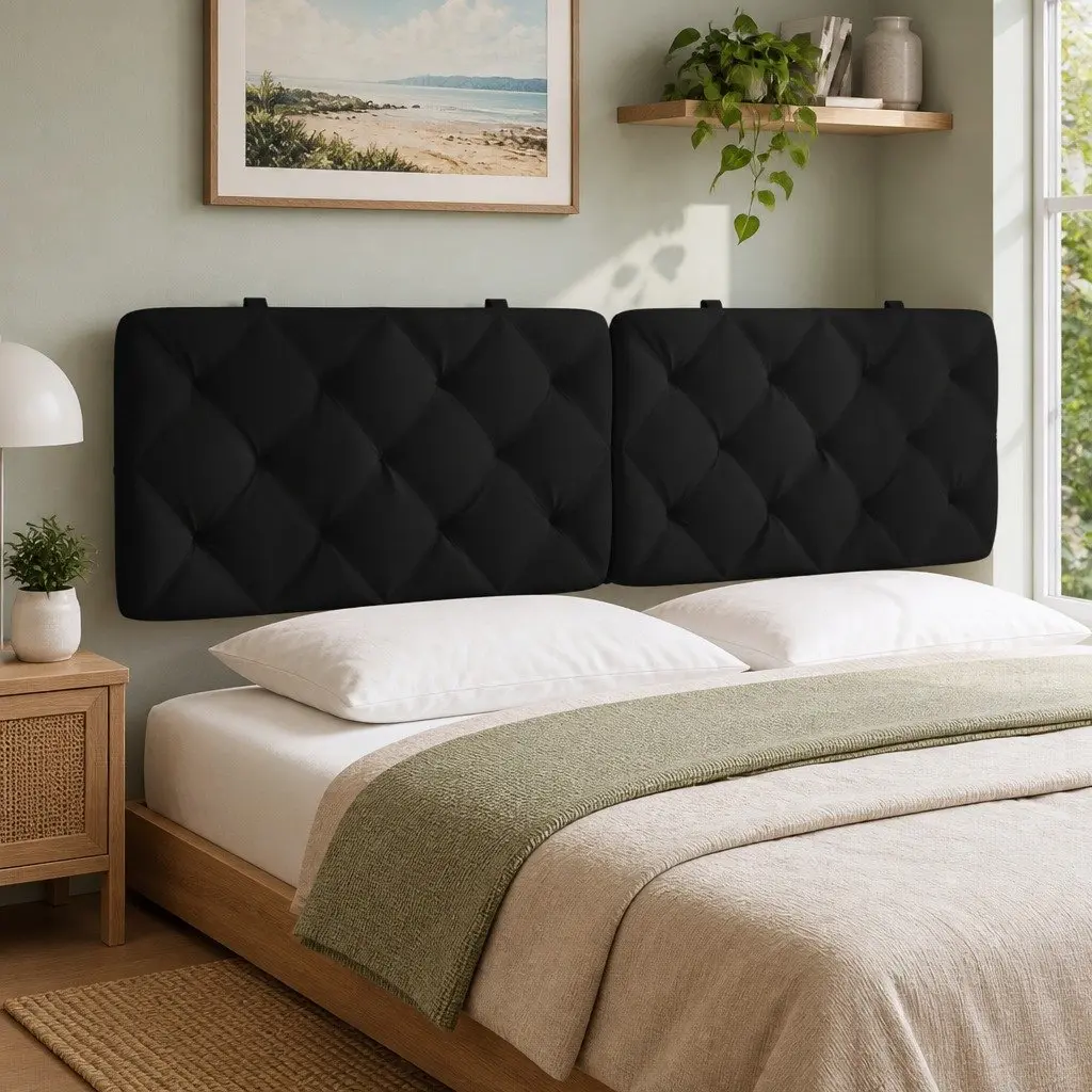Headboard Cushion Velvet 180cm Black Foam Filled Upholstered Wall Mount