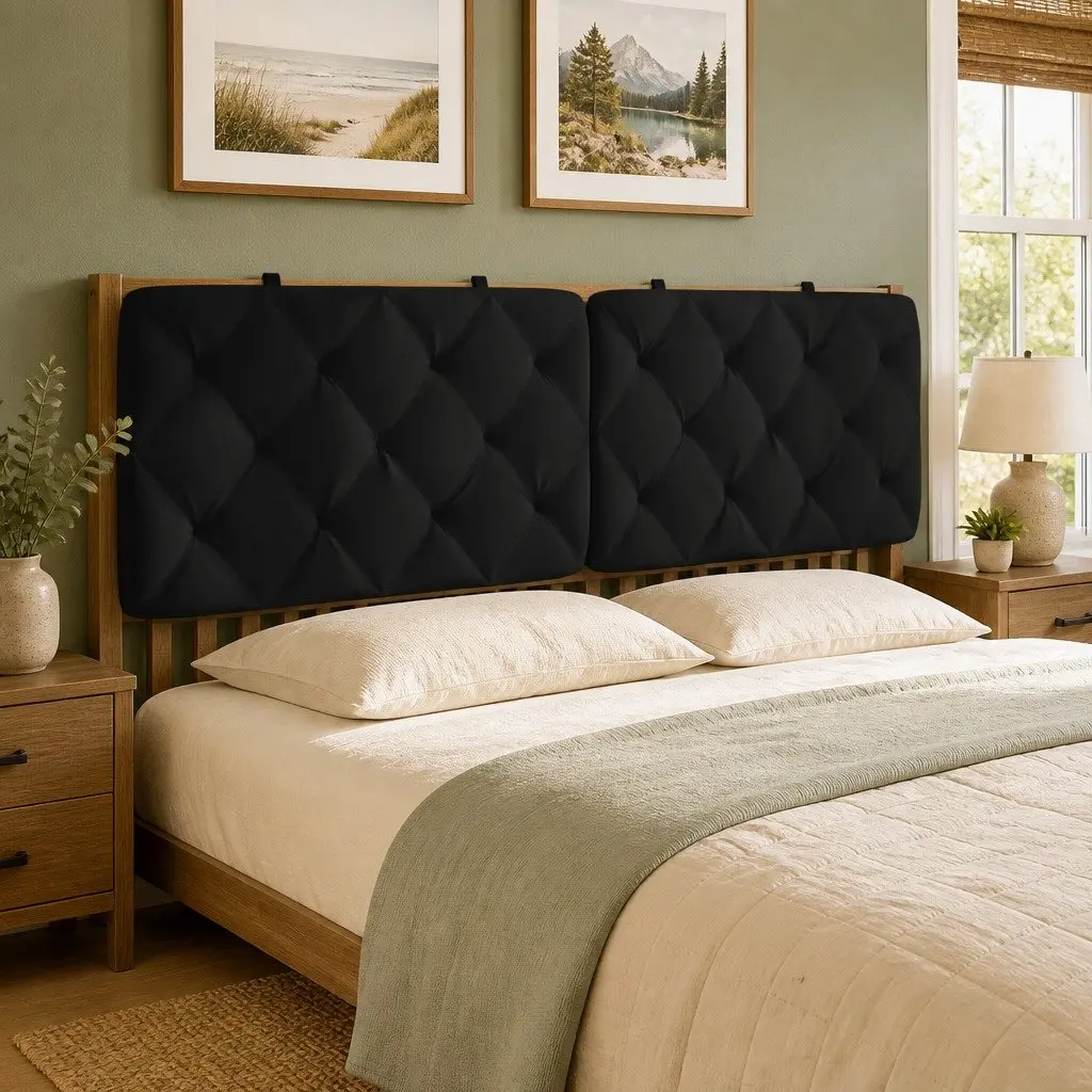 Headboard Cushion Velvet 153cm Black Wall Mounted Bed Pillow Back Support