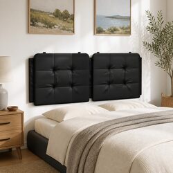 Premium Black Upholstered Faux Leather Headboard Cushion 137cm