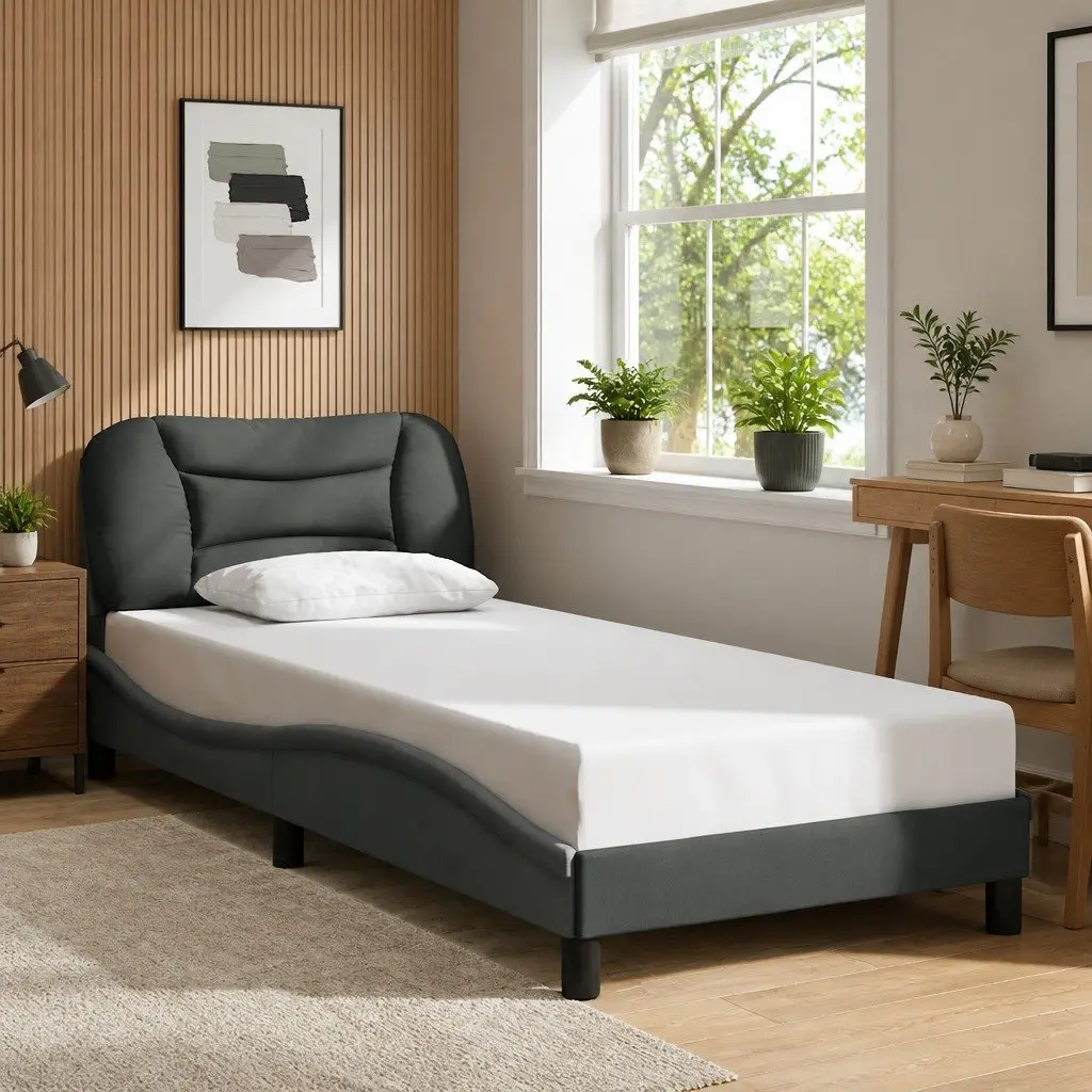 Bed Frame with Grey Fabric Headboard 90x190 cm