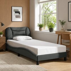 Bed Frame with Headboard Grey Fabric 90x190 cm Bedroom Furniture Slatted Base