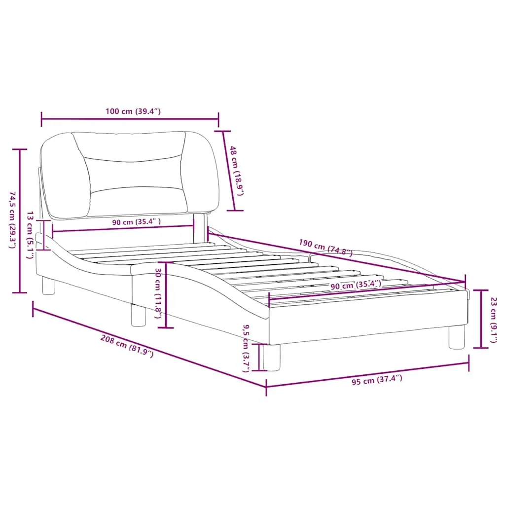 Fabric Bed Frame 90x190 cm Plywood Slats Cushioned Headboard Black Modern