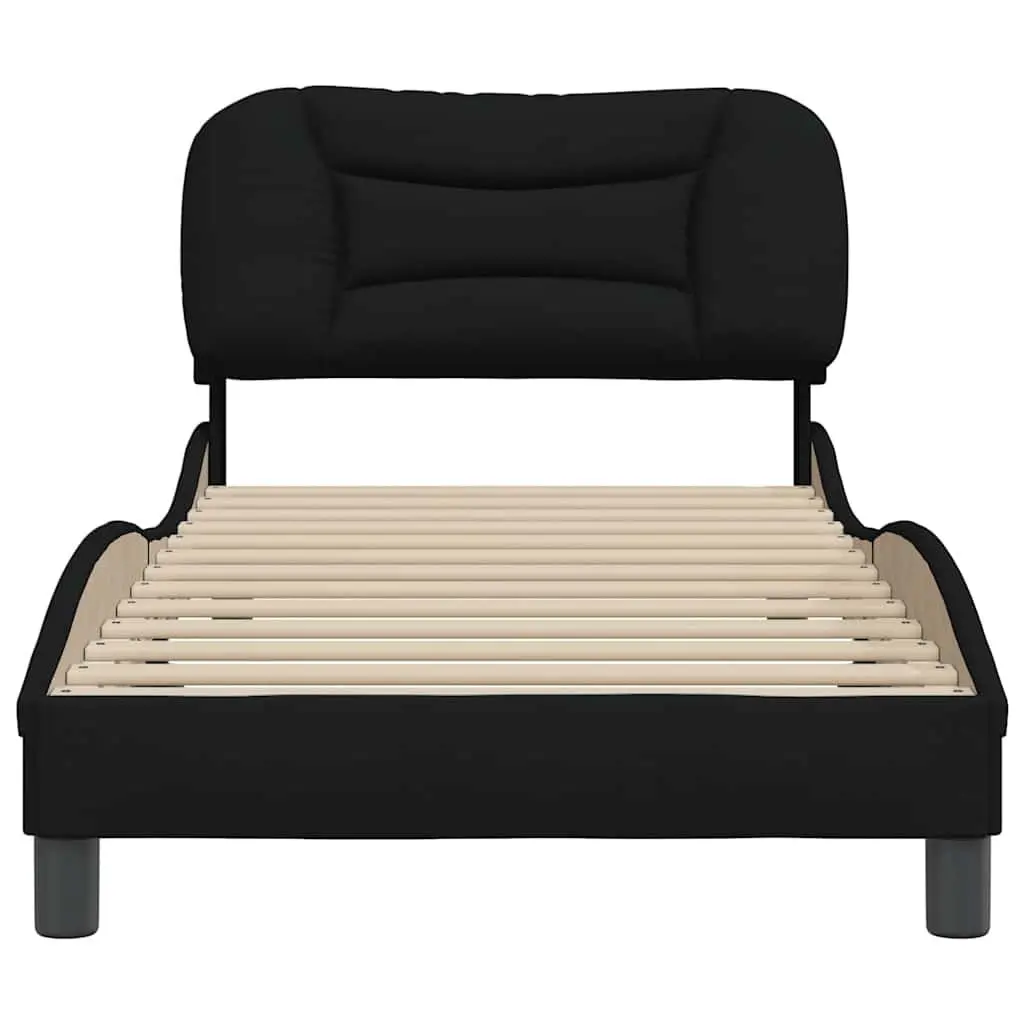 Fabric Bed Frame 90x190 cm Plywood Slats Cushioned Headboard Black Modern
