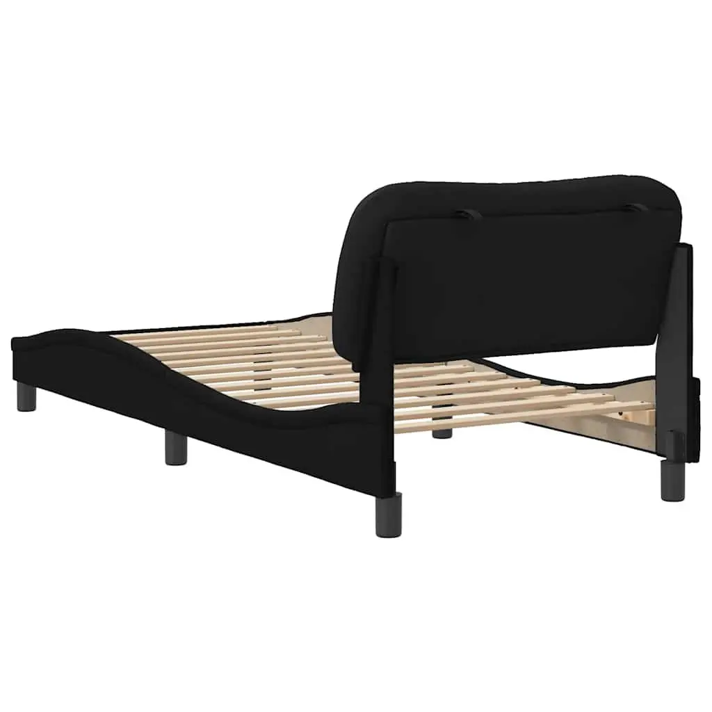 Fabric Bed Frame 90x190 cm Plywood Slats Cushioned Headboard Black Modern