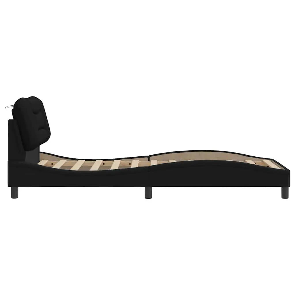 Fabric Bed Frame 90x190 cm Plywood Slats Cushioned Headboard Black Modern