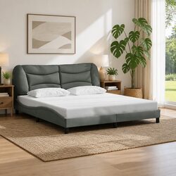 Sturdy Grey Fabric King Bed Frame 180x200 cm with Slats