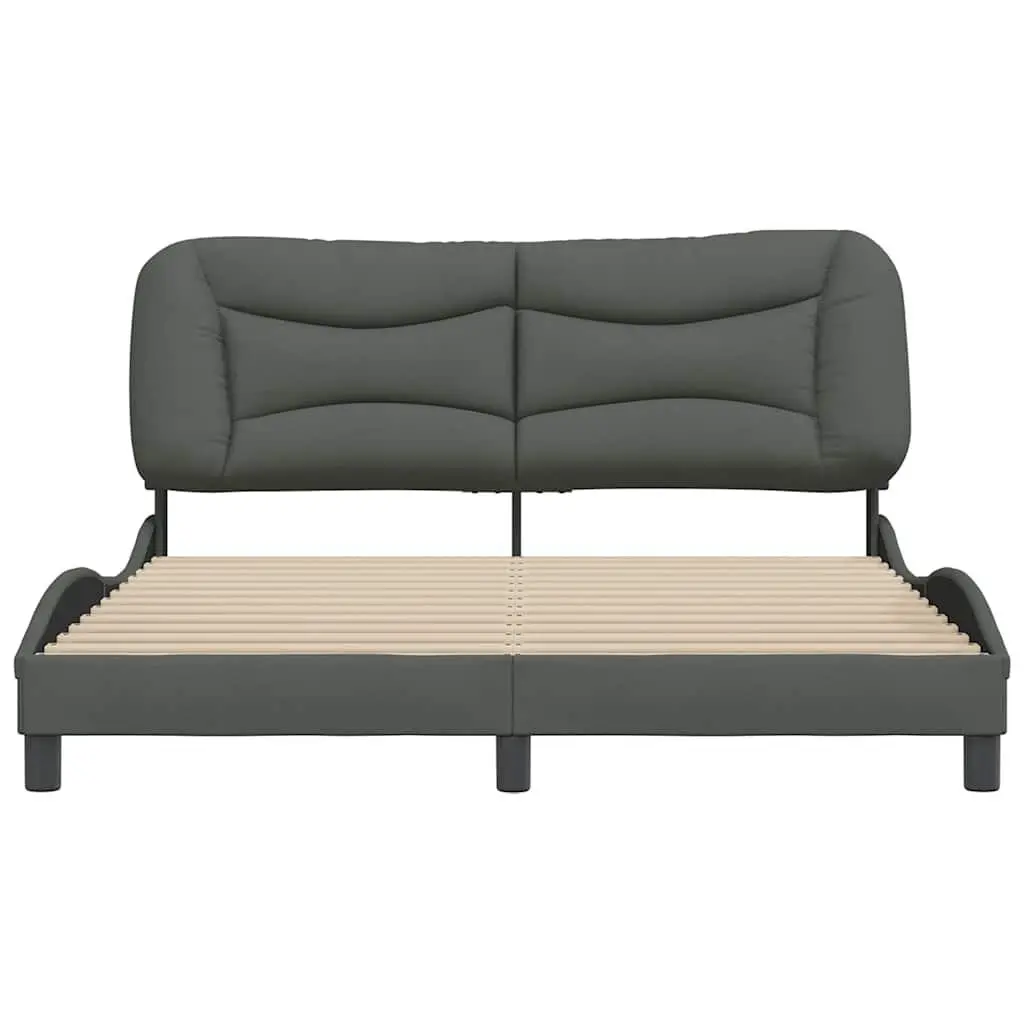 Grey Upholstered Queen Bed Frame with Headboard