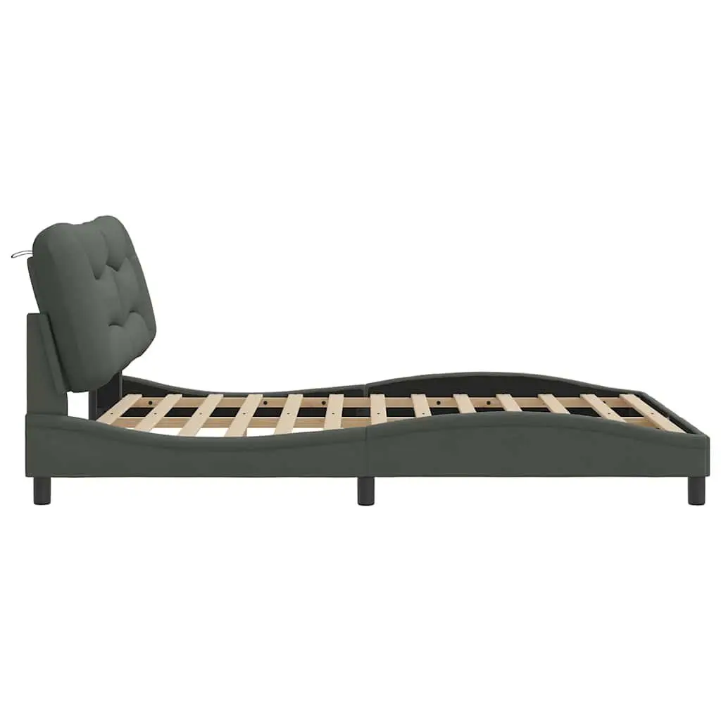 Grey Upholstered Queen Bed Frame with Headboard