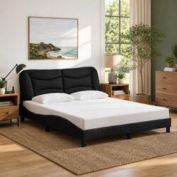 Durable Queen Bed Frame with Stylish Fabric Headboard