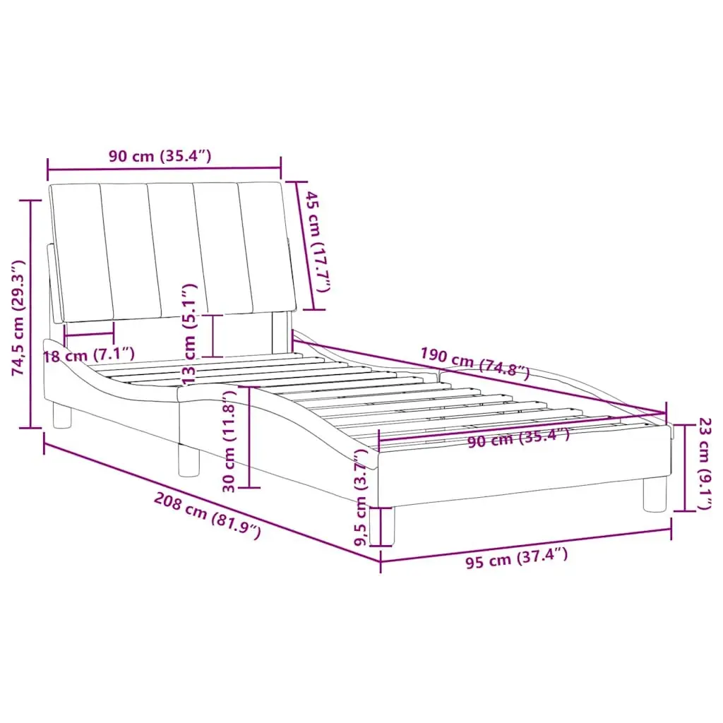 Bed Frame with Headboard Grey Velvet 90x190 cm Slatted Base Modern Design