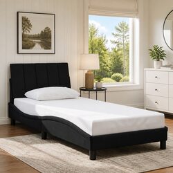 Luxurious Black Velvet Bed Frame with Cushioned Headboard