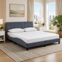 Queen Bed Frame with Stylish Velvet Grey Headboard 152x203cm