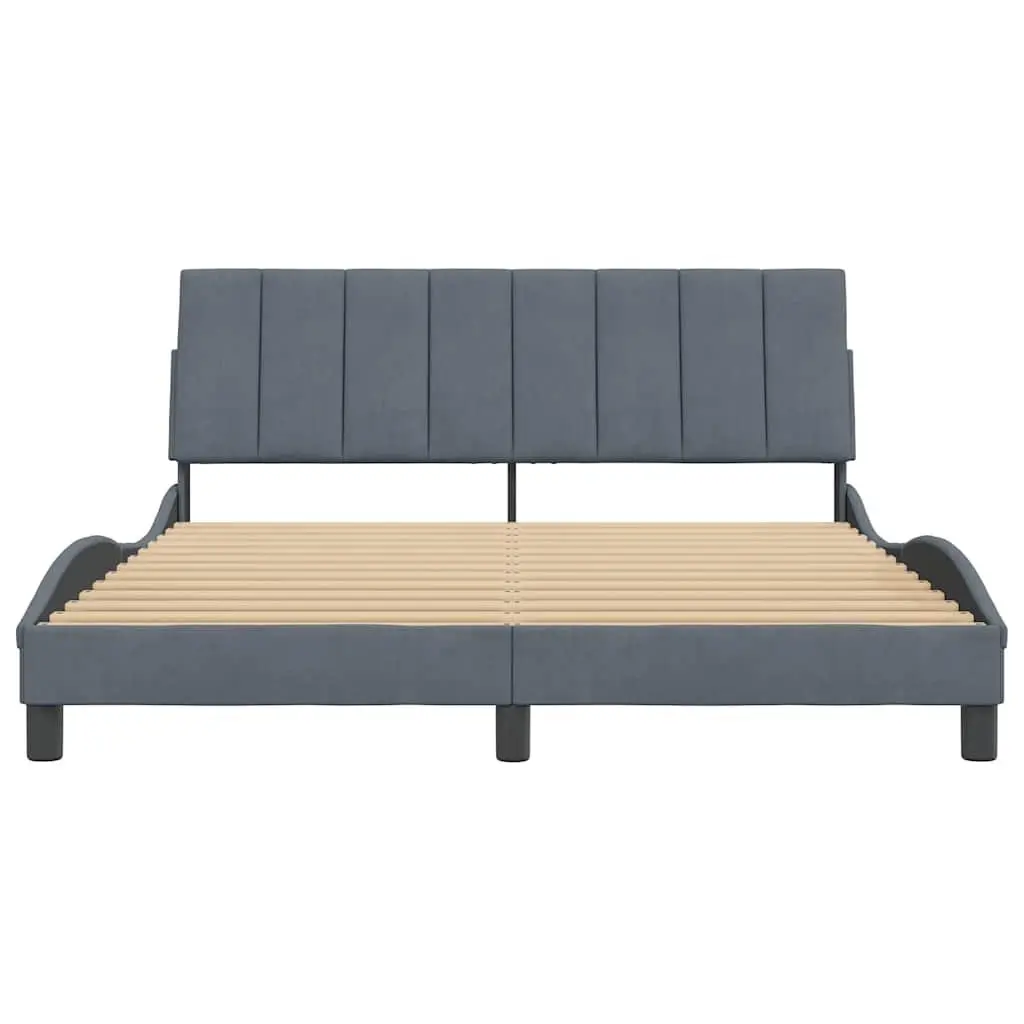 Queen Bed Frame with Headboard Velvet Grey Modern Bedroom Furniture 152x203cm