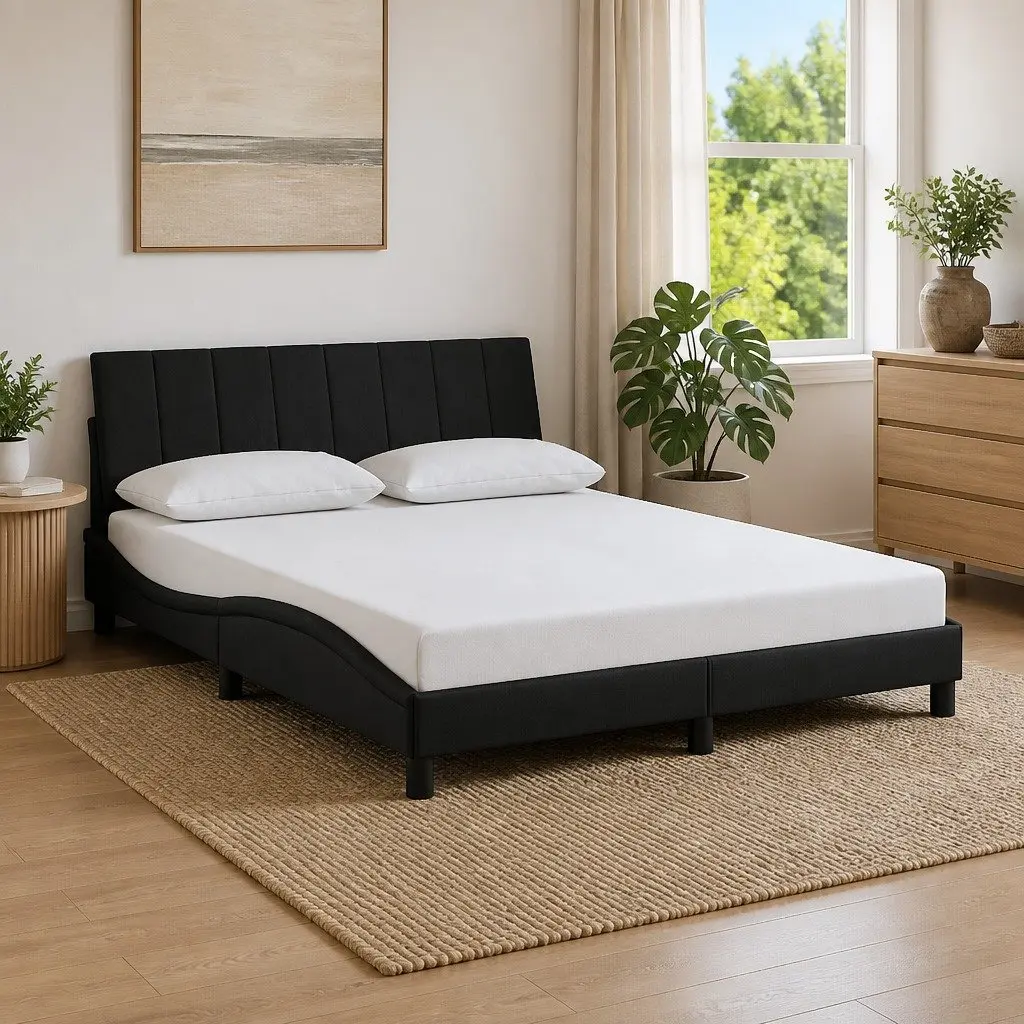 Black Velvet Queen Bed Frame with Plywood Slats