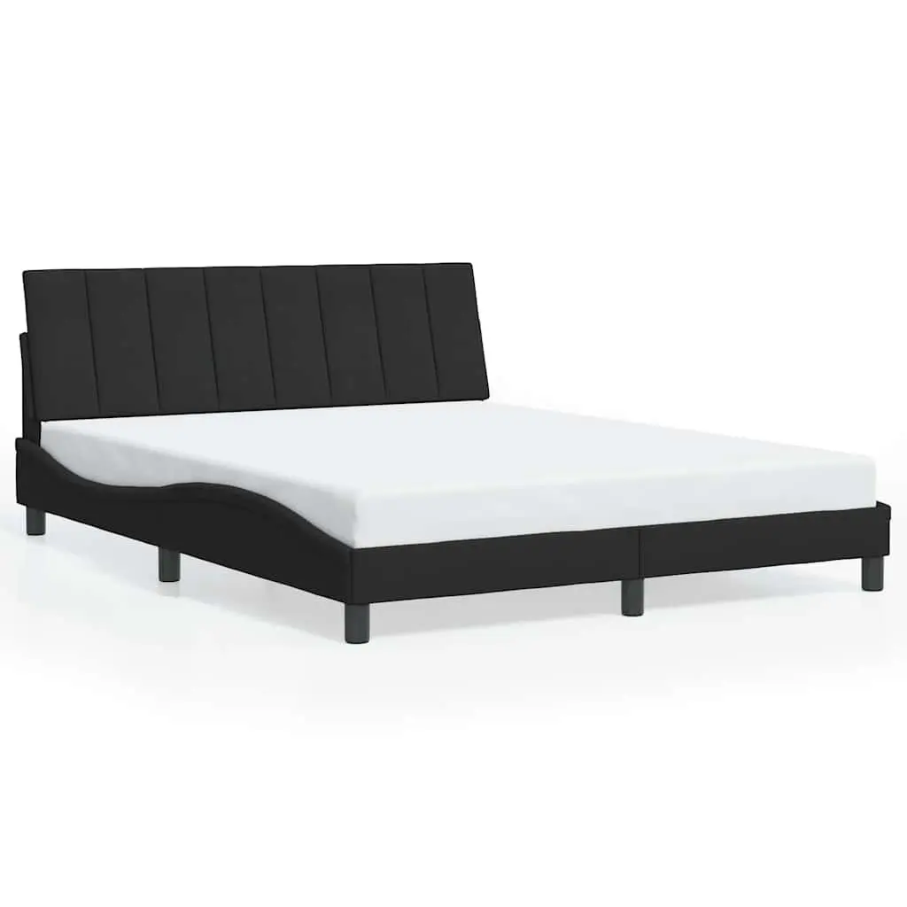 Black Velvet Queen Bed Frame with Plywood Slats