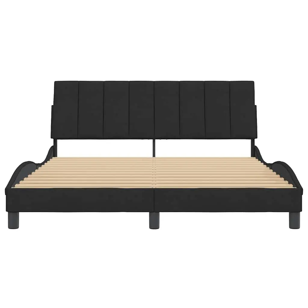 Black Velvet Queen Bed Frame with Plywood Slats