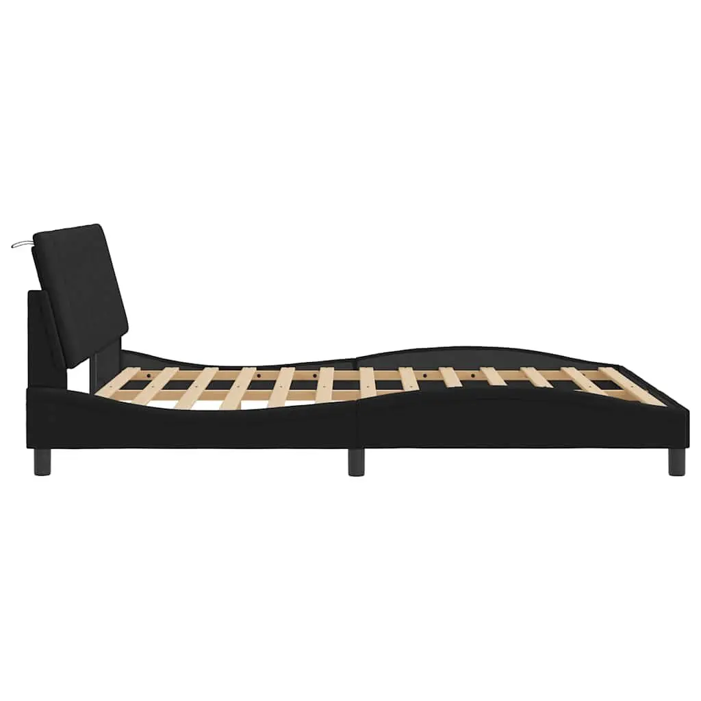 Black Velvet Queen Bed Frame with Plywood Slats