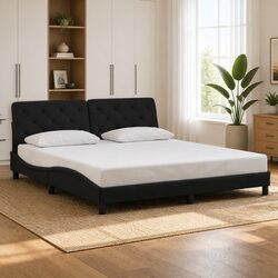 Elegant Black Bed Frame with Velvet Upholstery 180x200 cm