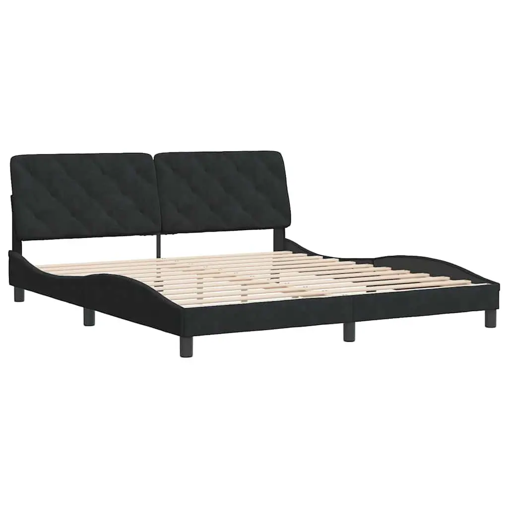 Bed Frame Velvet Upholstery 180x200 cm Black Plywood Slats
