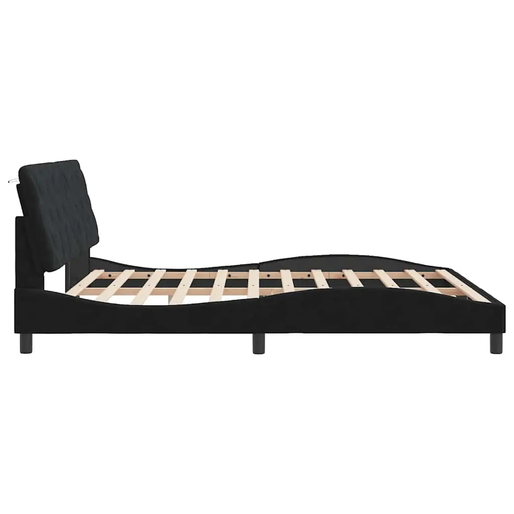 Bed Frame Velvet Upholstery 180x200 cm Black Plywood Slats
