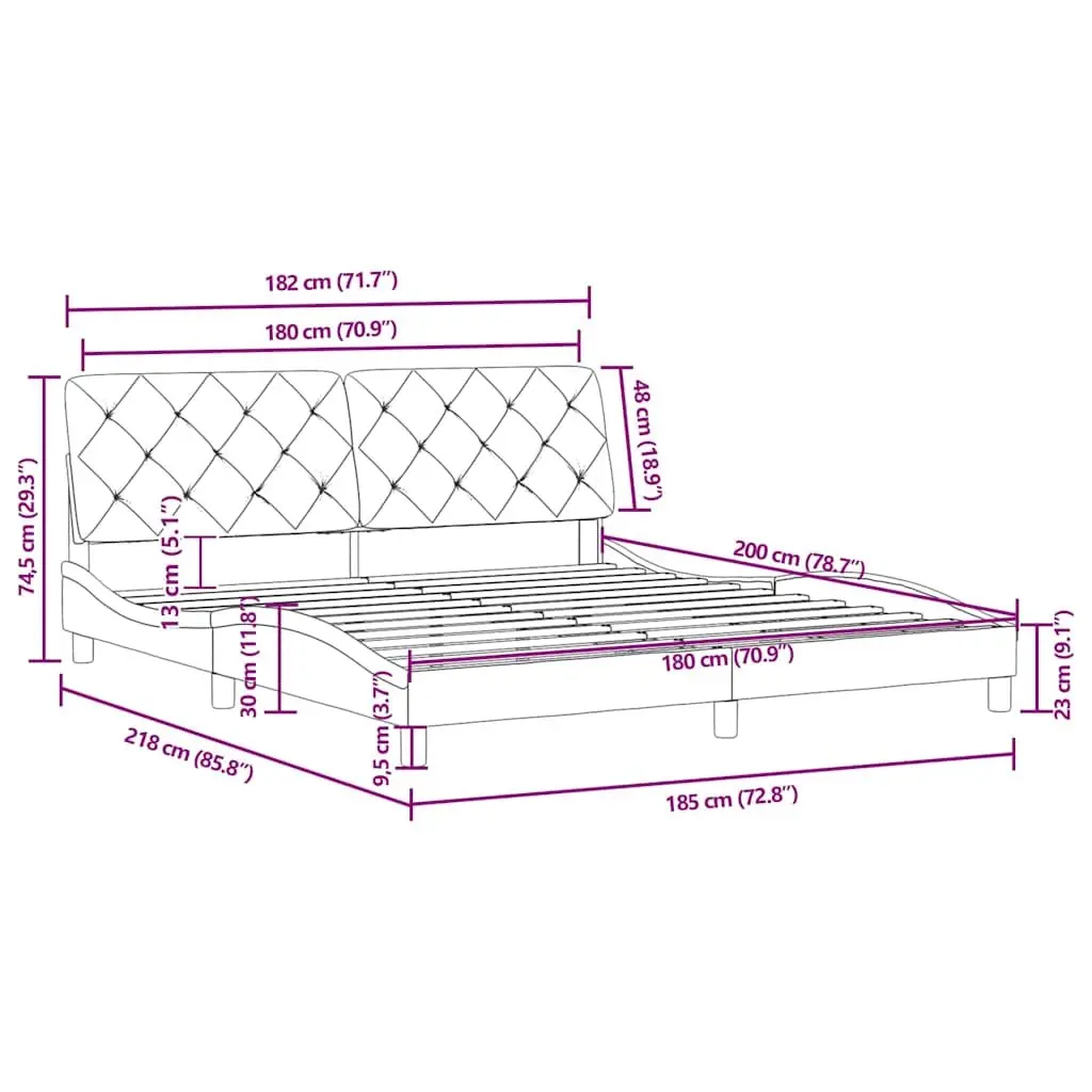 Bed Frame Velvet Upholstery 180x200 cm Black Plywood Slats