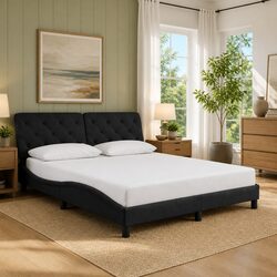 Stylish Black Velvet Queen Bed Frame with Headboard
