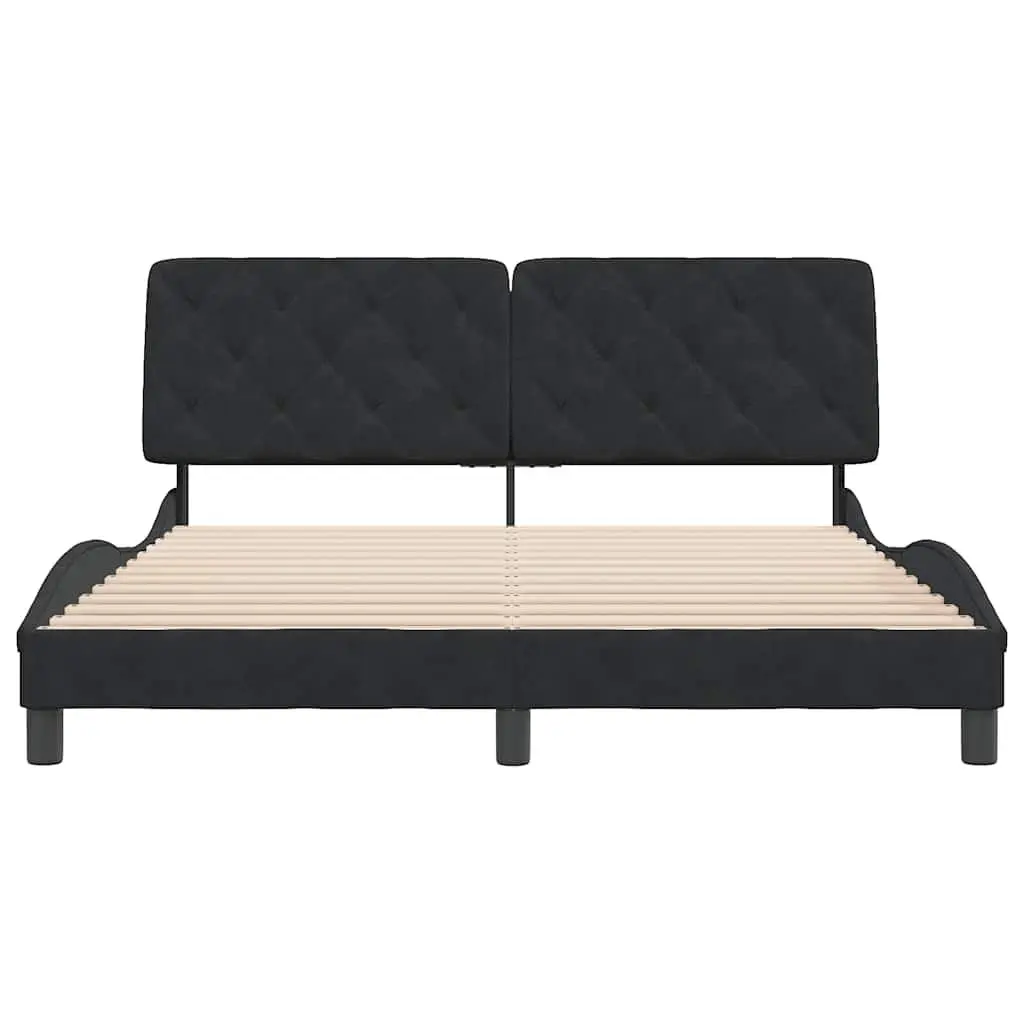 Black Velvet Queen Bed Frame with Headboard