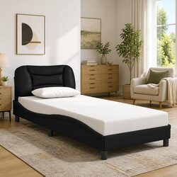 Black Faux Leather Bed Frame with Slatted Base 90x190 cm