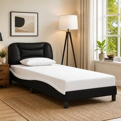 Stylish Black Bed Frame 90x190 cm with Padded Headboard