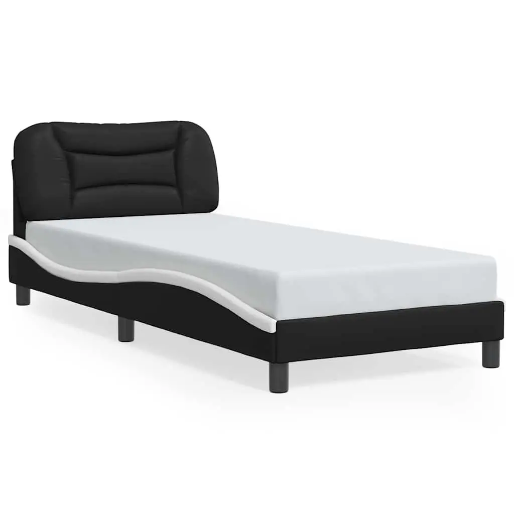 Bed Frame Faux Leather 90x190 cm Black with Headboard Pillow Slatted Base