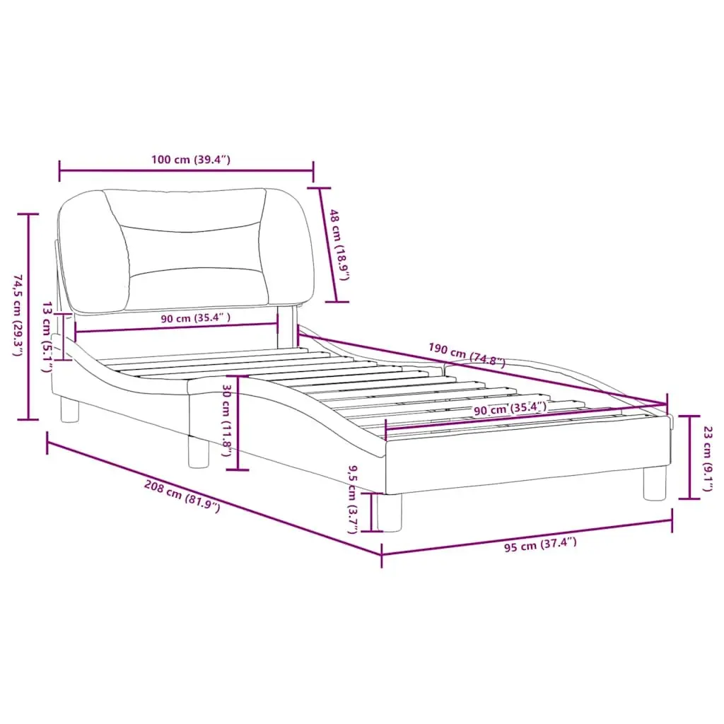 Bed Frame Faux Leather 90x190 cm Black with Headboard Pillow Slatted Base