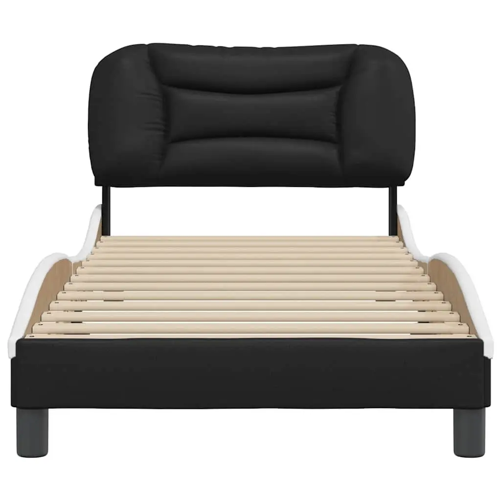 Bed Frame Faux Leather 90x190 cm Black with Headboard Pillow Slatted Base