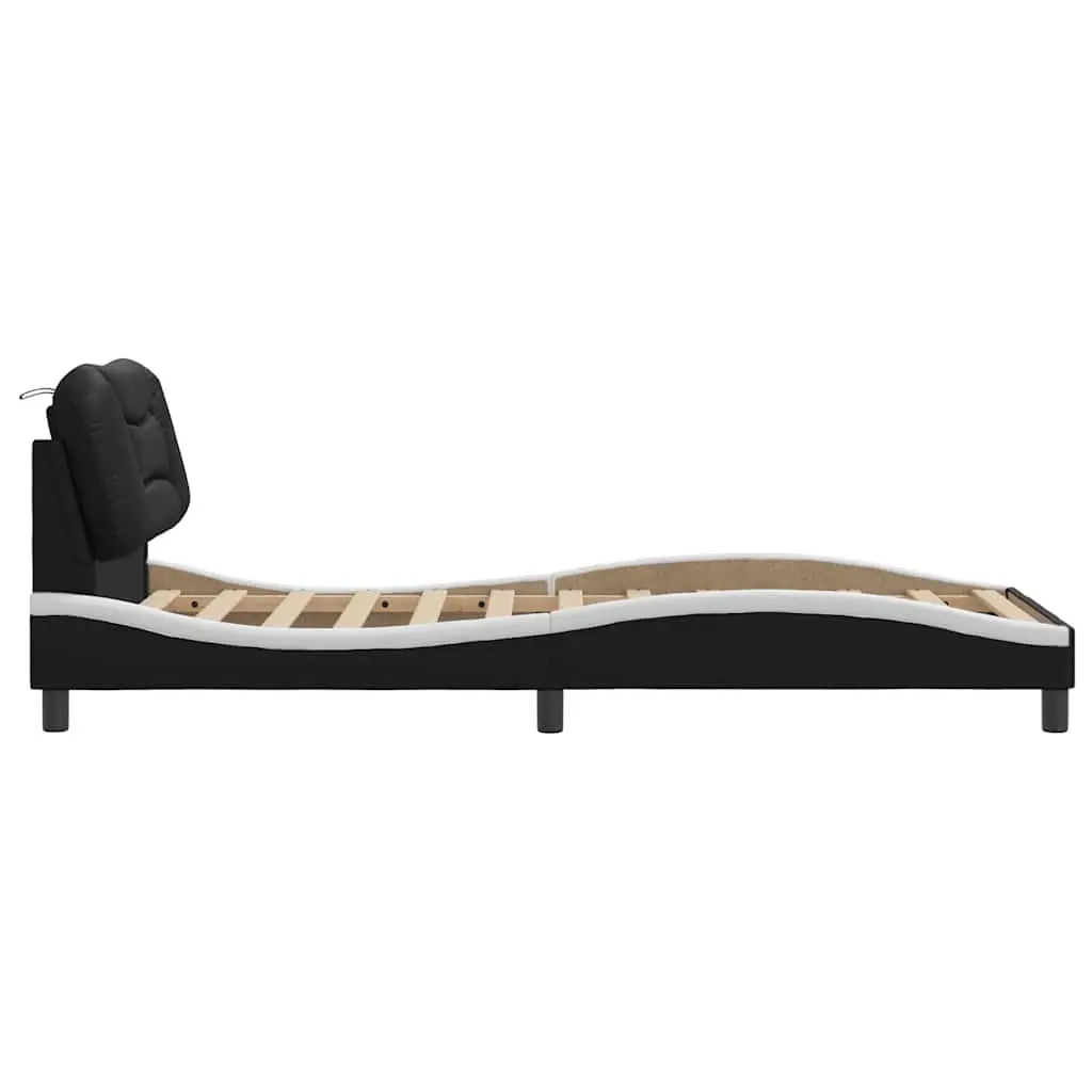 Bed Frame Faux Leather 90x190 cm Black with Headboard Pillow Slatted Base