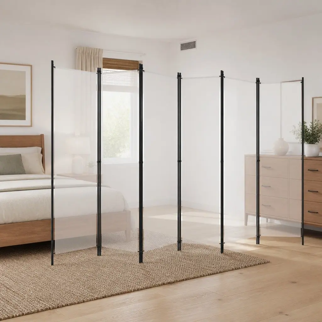 6-Panel Room Divider Freestanding Privacy Screen Partition Folding Fabric White