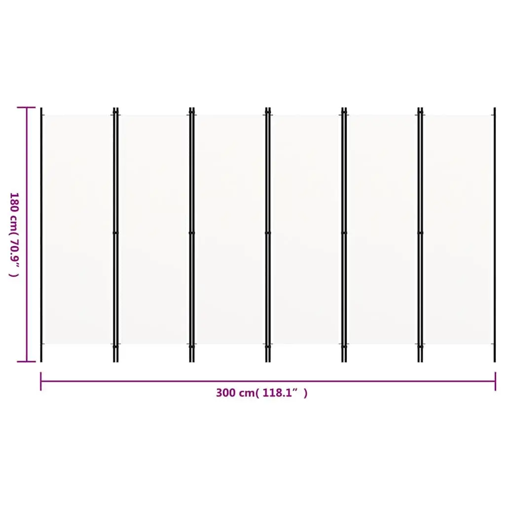 6-Panel Room Divider Freestanding Privacy Screen Partition Folding Fabric White