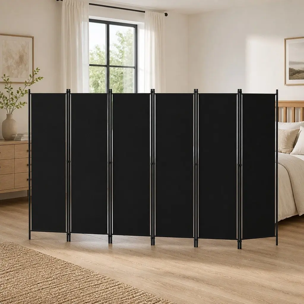 6-Panel Room Divider with Iron Frame and Fabric