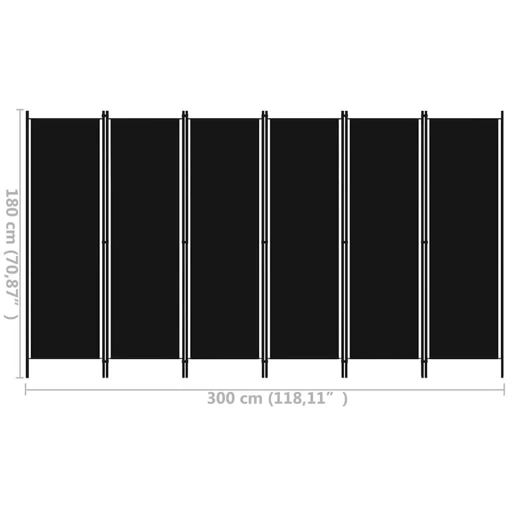 6-Panel Room Divider with Iron Frame and Fabric